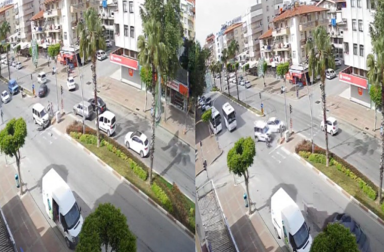Kırmızı ışıkta geçen otomobil hafif ticari araçla çarpıştı