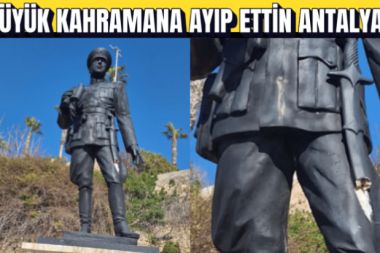 Antalya’da Topçu Yüzbaşı Mustafa Ertuğrul’un heykeline saldırı