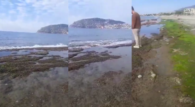 Alanya’da deniz çekilmesi, panik yarattı